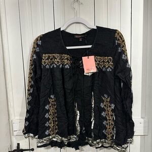 Kate Moss Topshop Black Embroidered Women's Top